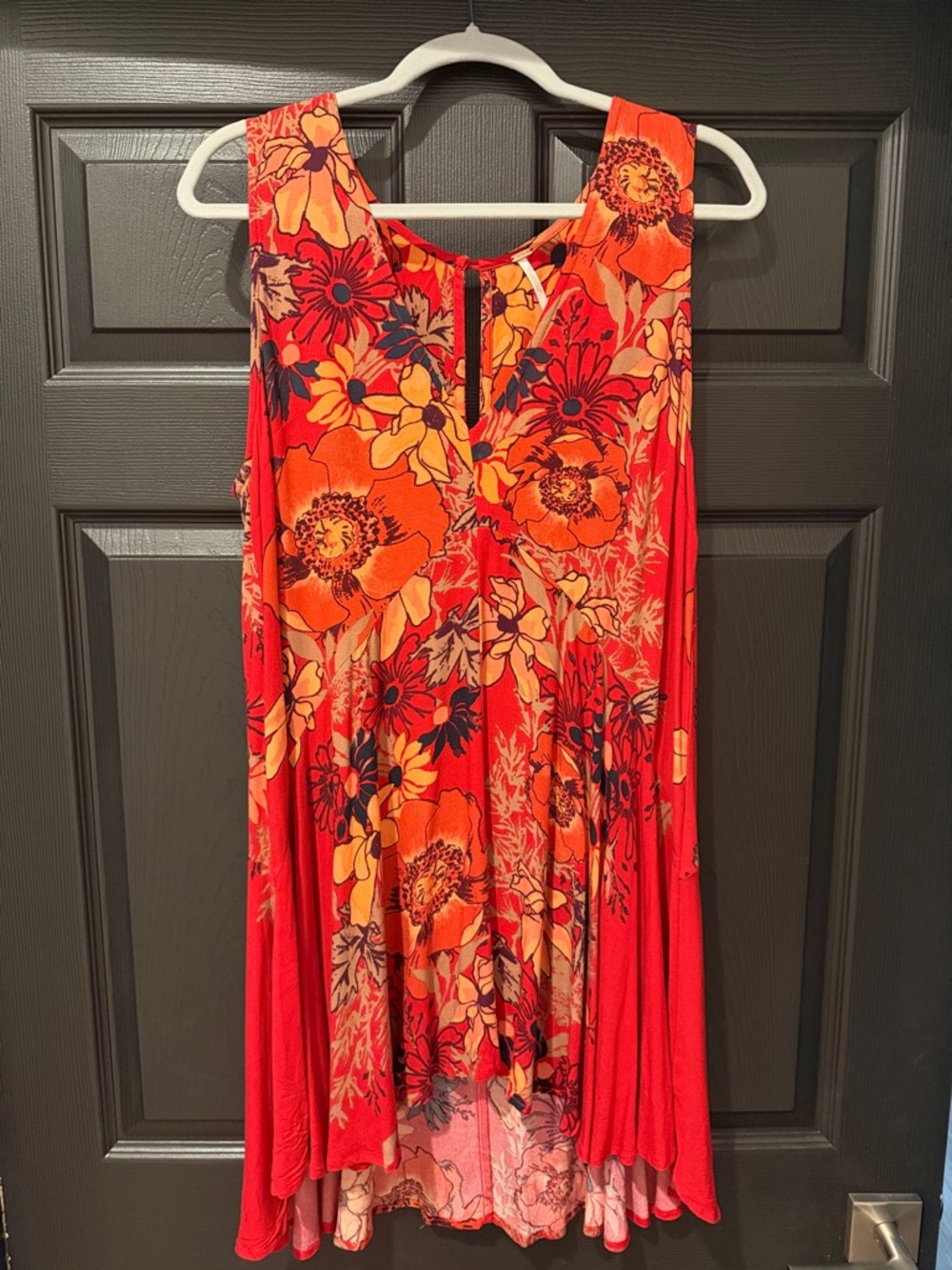 Free People Red Orange Floral Asymmetrical Dress
